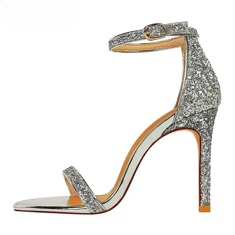 Silver Champagne Sexy High Heels Peep Toe Sandals Women