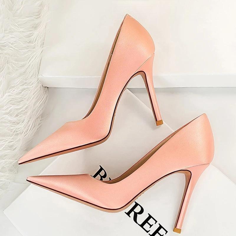 Woman Pumps Silk Ladies Shoes High Heels Spring New Stiletto Heels Party Shoes