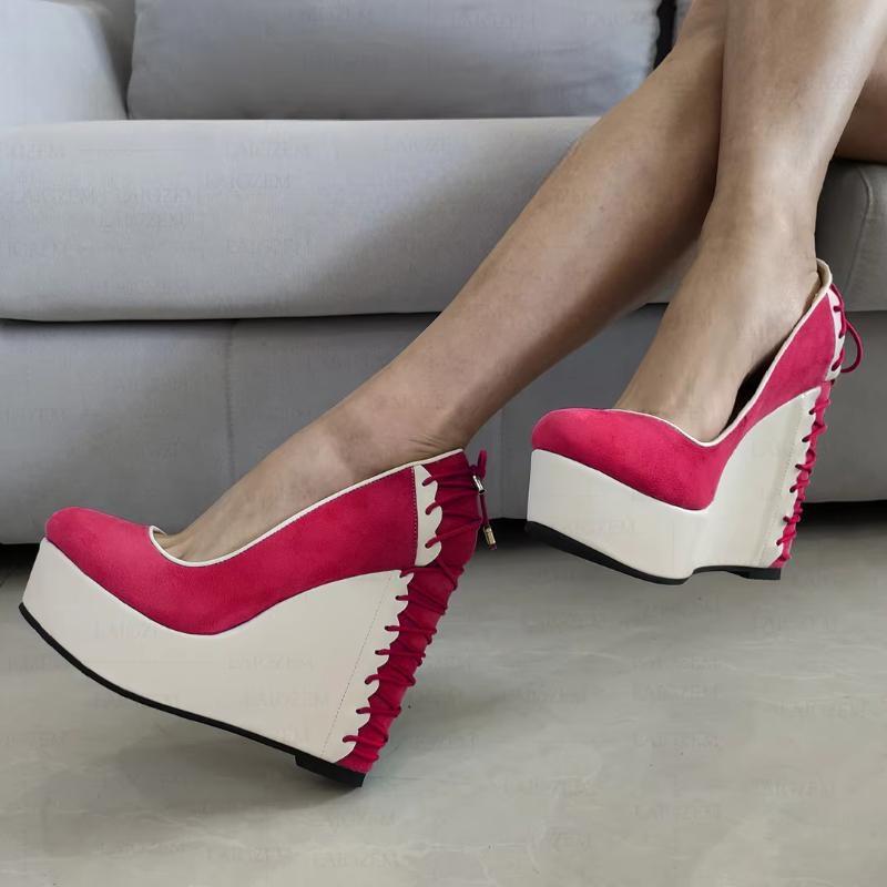 Women Heels Platform Wedge Pumps Patchwork Sandals