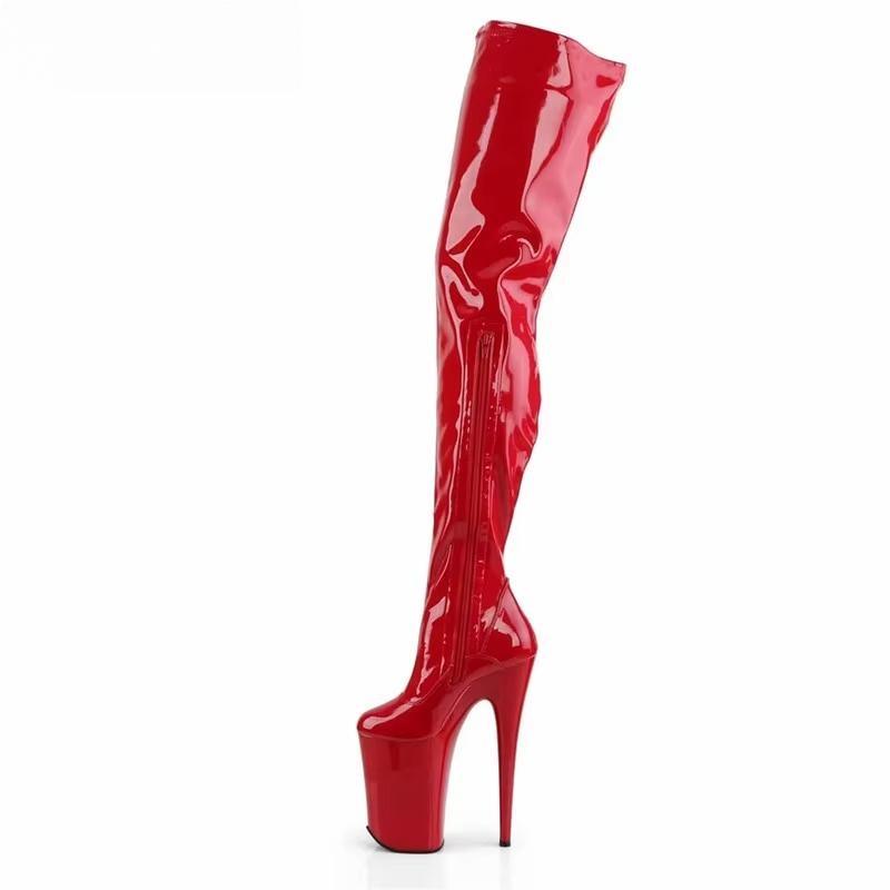 Spring Autumn 23cm thin heels side zipper CD pumps japanned leather over-the-knee Motorcycle boots