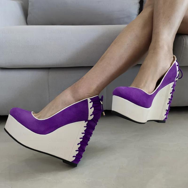 Women Heels Platform Wedge Pumps Patchwork Sandals