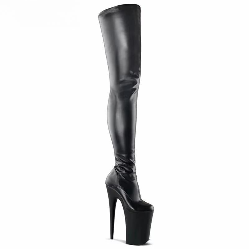 Spring Autumn 23cm thin heels side zipper CD pumps japanned leather over-the-knee Motorcycle boots