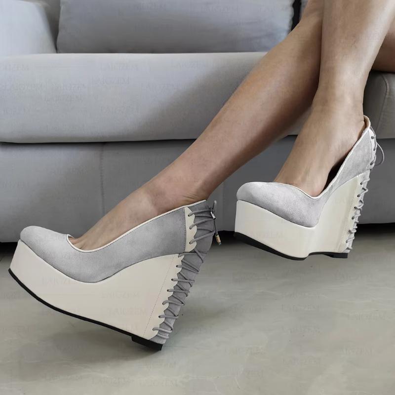 Women Heels Platform Wedge Pumps Patchwork Sandals