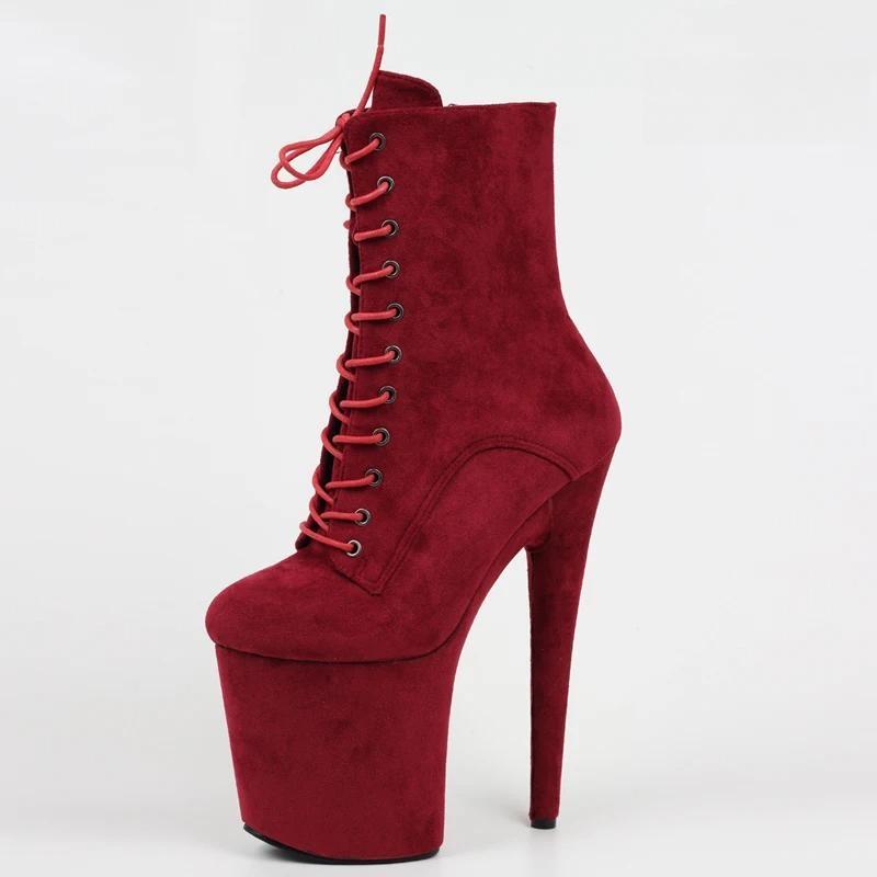 20CM Suede Sexy Hate Day High Boots Round Toe Pole Dance High Heels