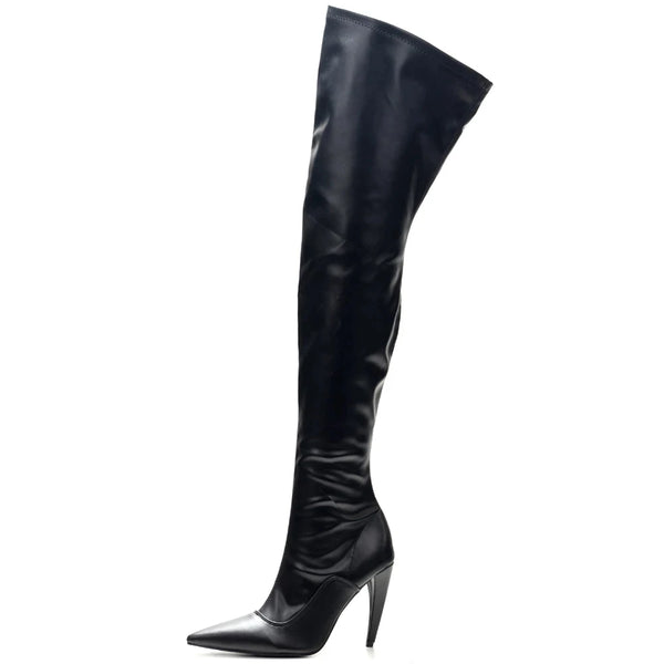 Sexy Over-the-Knee Boots 10CM High Heel Sexy Pointed Toe Stretch PU Leather Thigh Long Boots