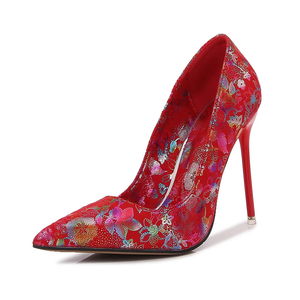 Floral Printed 11cm Ultra High Thin Heels Women Shoes Dance Pumps