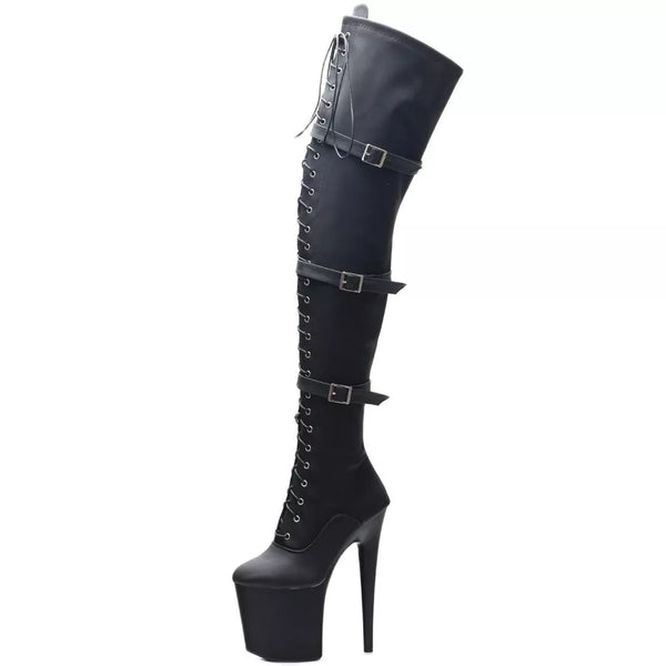 20CM Ultra Spike Heel Platform Bluckle-strap Over The Knee Sexy Pole Dance Nightclub Long Boots