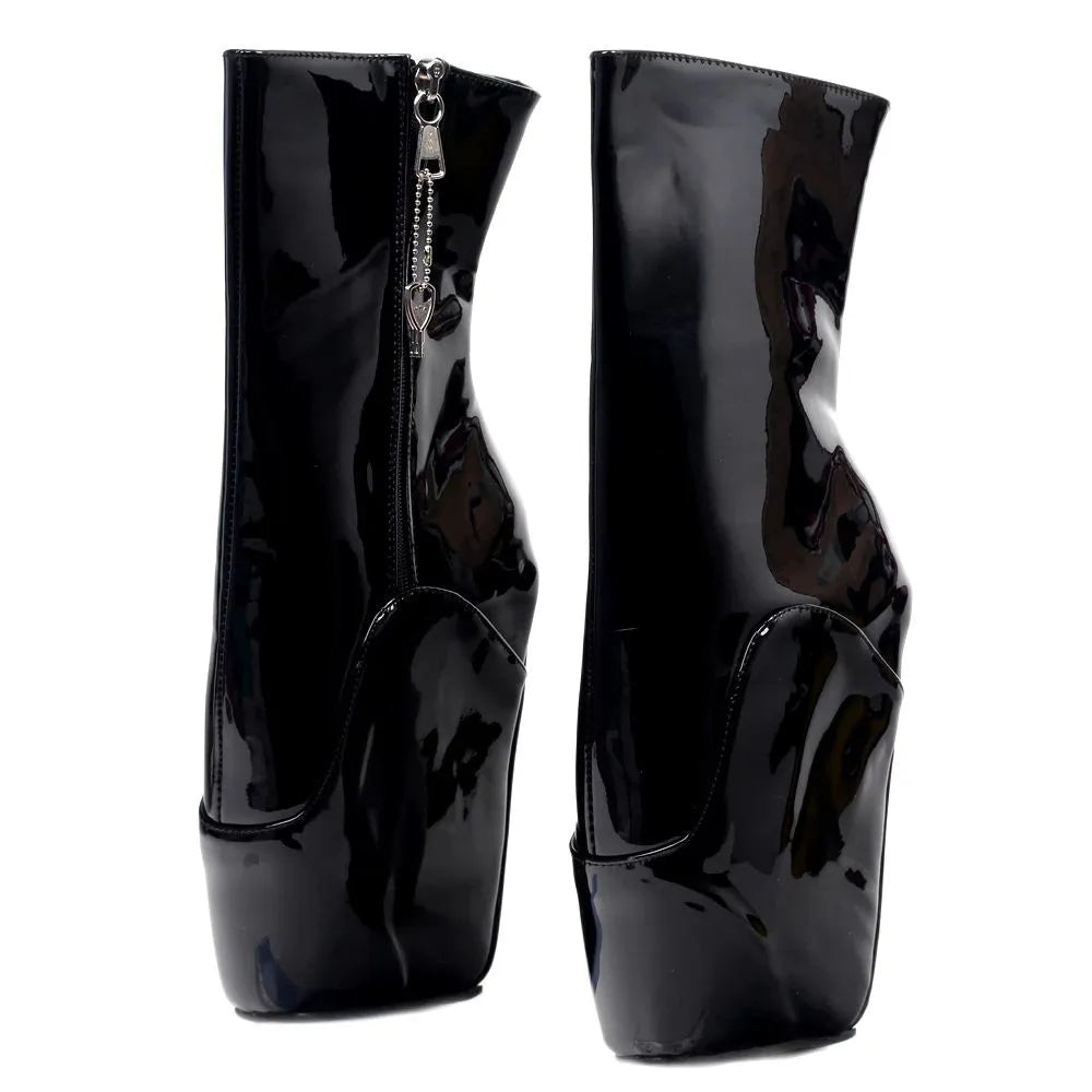 Women Ankle Ballet Boots YKK Zip Sexy Solid PU Patent Leather For Ladies Exotic Shoes