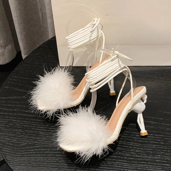 New Fashion Strange High Heels Sexy White Cross Strap Sandals Women