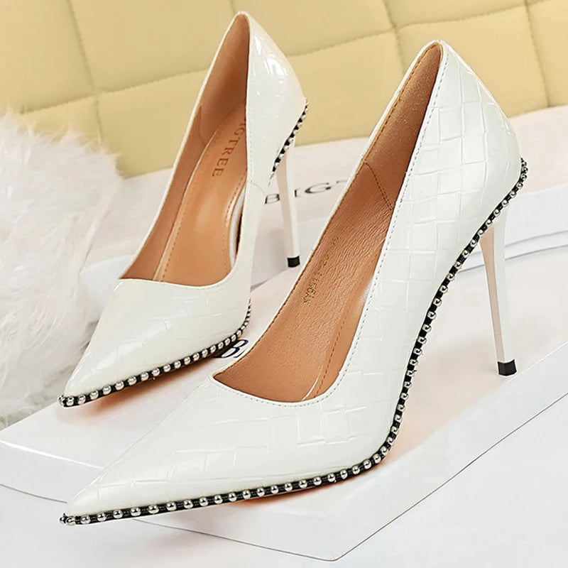 Sexy Party Rivet Woman Pumps  NHigh Heels Stiletto Pu Leather Women