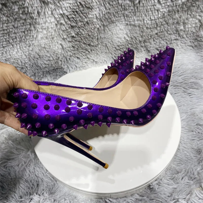 Dark purple Patent leather  female patent leather toe high sexy shoes