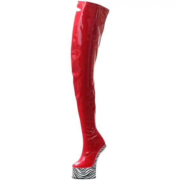 Women Thigh Long Boots 18CM High Hoof Heel Ponyplay Horseshoe Heels Over The Knee Women