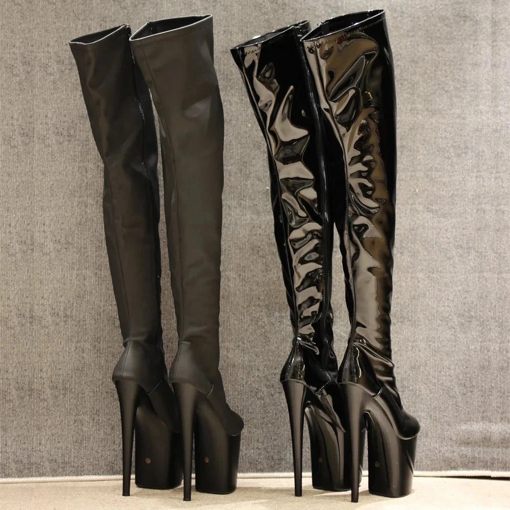 Women Over-The-Knee Solid Elastic PU Leather Zip Pole Dance Clubwear Thigh Long Boots