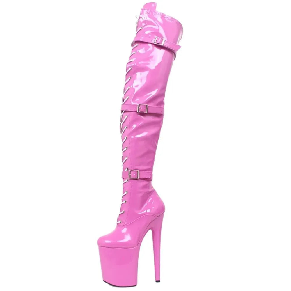 20CM Super High Spike Heel Buckle Straps Platform Customized Shaft Girth Ladies Over-the-knee Shoes