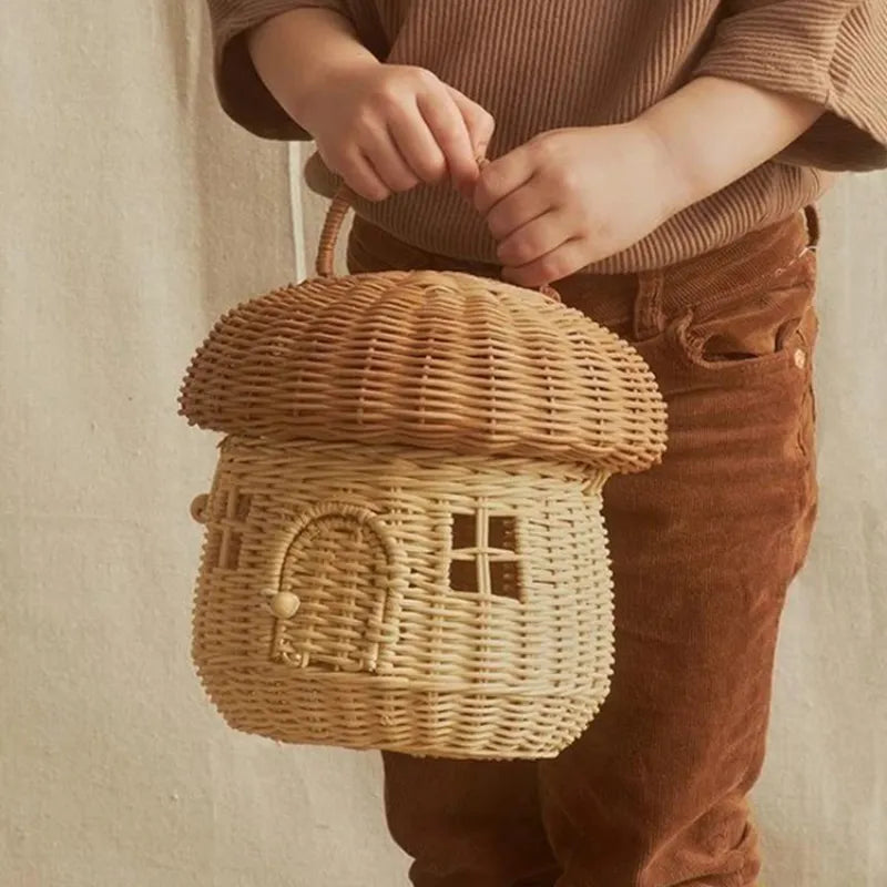 Mushroom Basket Rattan Wicker Bag Hand Woven Storage Baskets