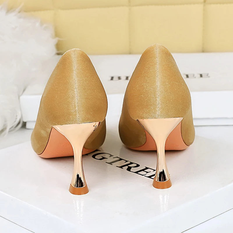 7 Cm Heels Metal Pointed Women Pumps Fashion Kitten Heels Sexy Party Shoes