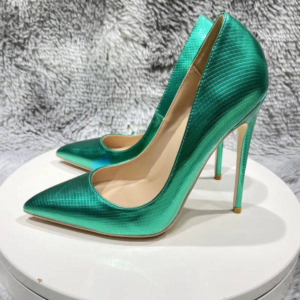 Green snake pattern woman shoes girls sexy high heels