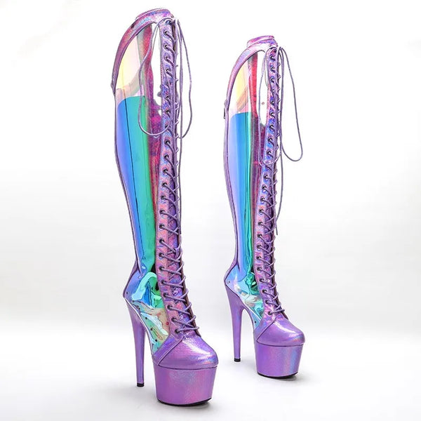 17CM/7Inches Women's Platform Party High Heels Long Boots Pole Dance shoes