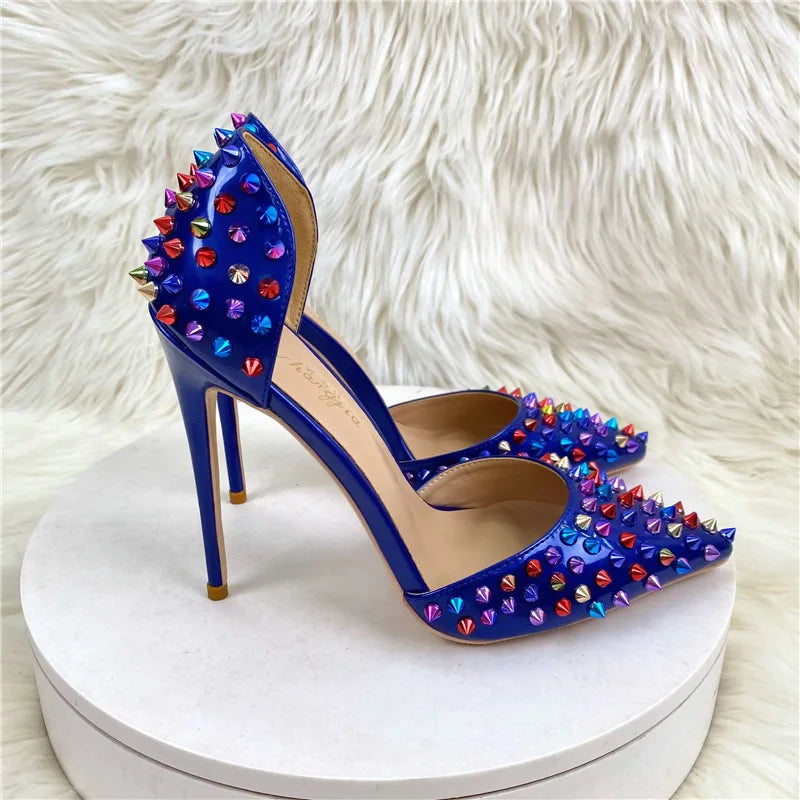 Blue Spikes Rivets High Heel Gladiator Sandals Summer