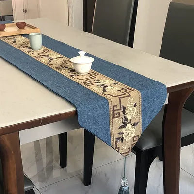 Chinese Style Table Runner Luxury Cotton Linen Jacquard Table Runners