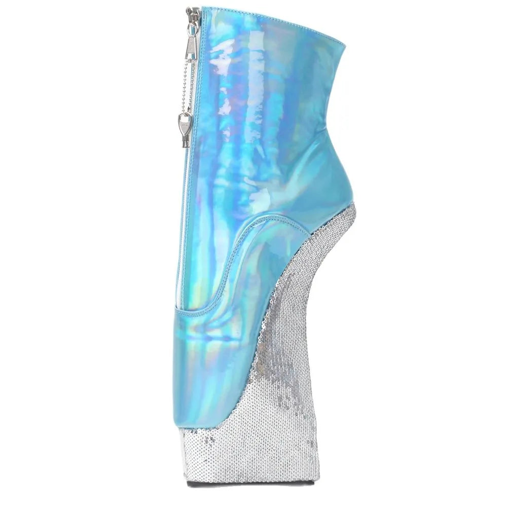 Ankle Ballet Boots 22CM Super High Heel Platform Holographic Lockable Zip Exotic Heels C