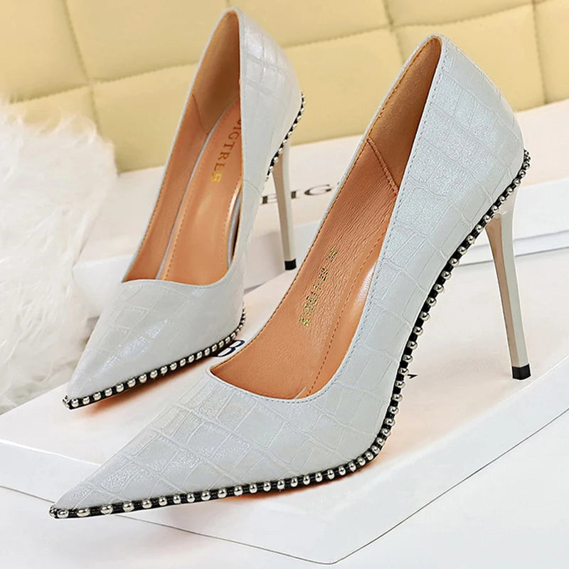 Sexy Party Rivet Woman Pumps  NHigh Heels Stiletto Pu Leather Women