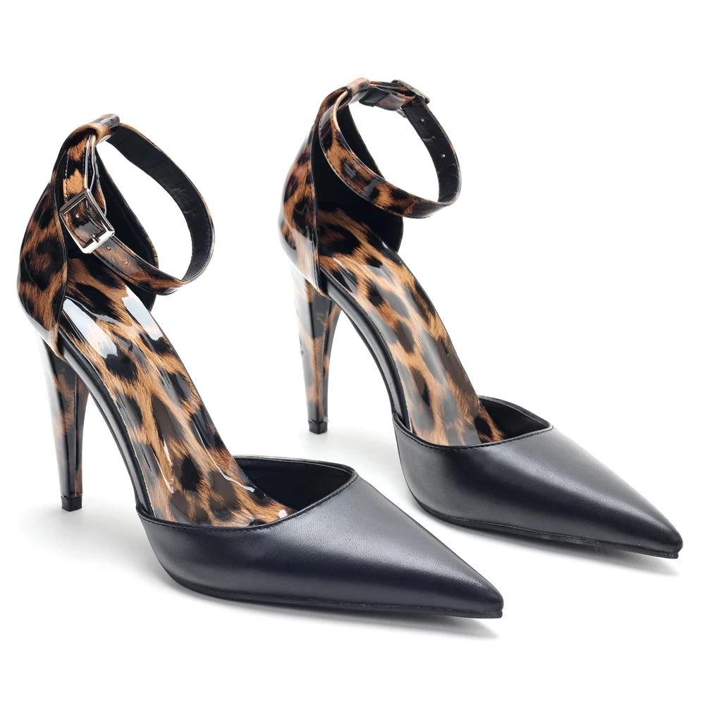 10CM High Heels Sexy Leopard Pointed toe Ankle Straps Pumps Summer Shoes