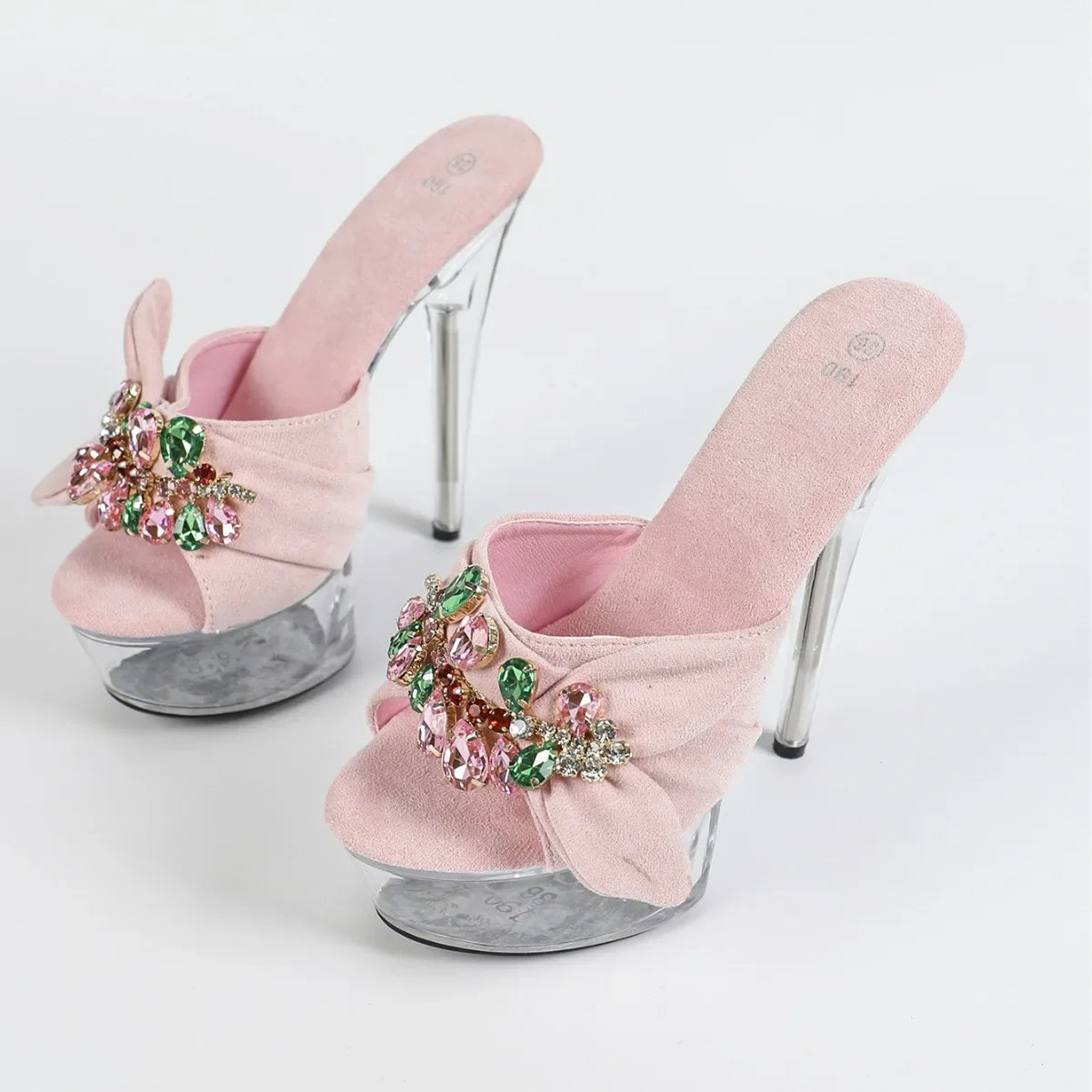 Elegant Women's Sandals Rhinestone Butterfly Knots Featuring 15cm Thin Heels Shoes