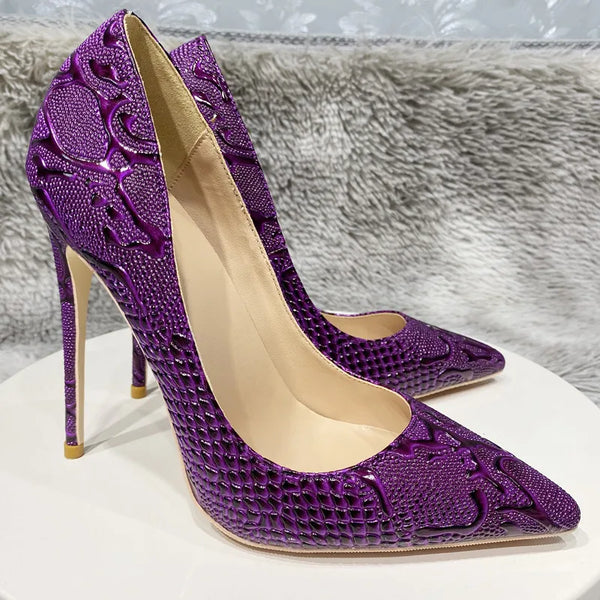 Purple Snake  Leather 12cm Extreme High Heel Pointed Toe Women Pumps