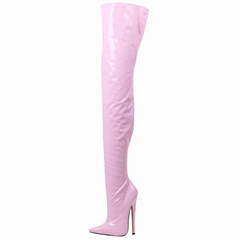 Women Slim Over-the-Knee Boots 18CM Super High Heel Pointed Toe Side Zipp Long Boots