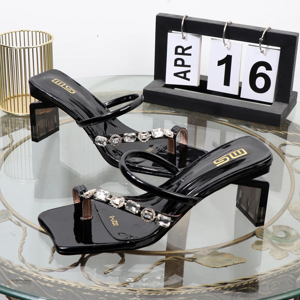 summer with rhinestone flip-flops high-end fashion wear banquet Coarse heel ladies sandals