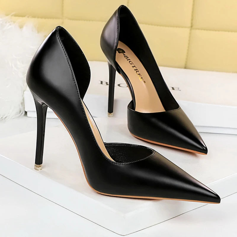 Black Women Pumps Quality Leather Women Shoes High Heels Fashion Wedding Shoes