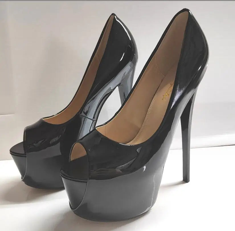 Sexy Stilettos 19cm Thin High-Heeled Patent Leather Platforms Shoes Woman