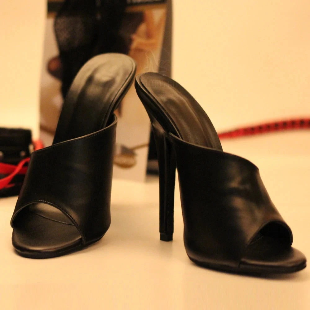 Women 14CM High Heels Sandals Peep-toe Patent Leather Sliders  Summer Ladies Party Shoes