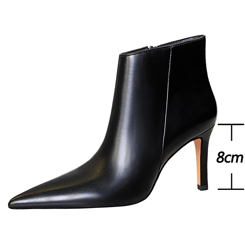 Fashion New Women Ankle Boots Quality Leather Boots Pointed Stilettos High Heel Boots
