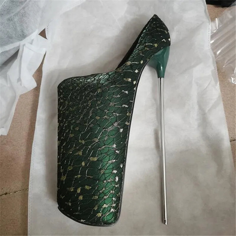 Sexy 30cm Metal Ultra Thin High Heels Round Toe Shoes Woman