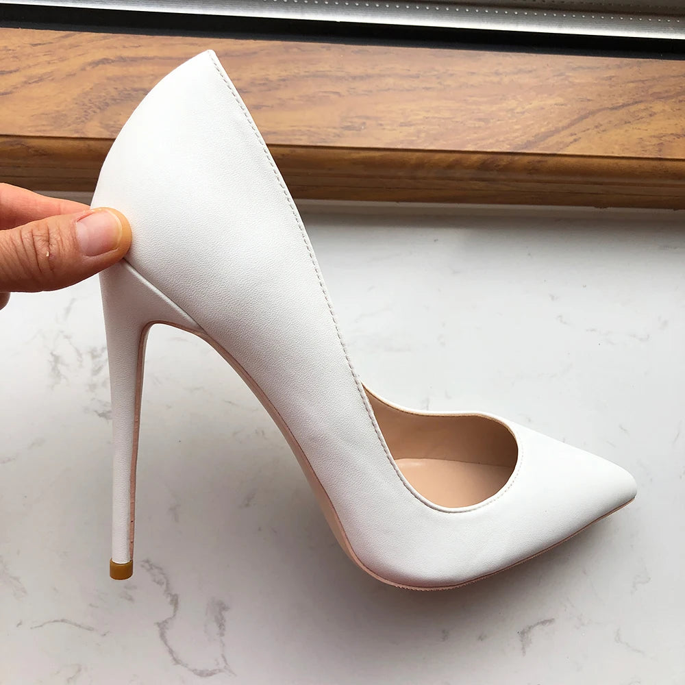 White Matte Women Classic Style Pointy Toe High Heel Dress Shoes