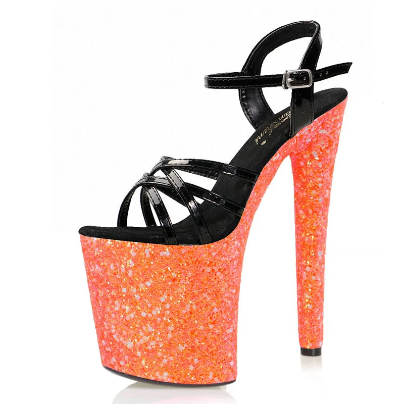 Peep Toe 20cm Thin High Heels Sequins Platform Sandals Exotic Dancer Women