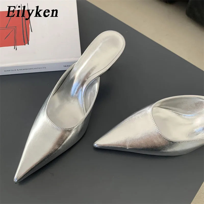 Spring New Brand Women Slipper Pointed Toe Slip On Ladies Mules Thin Low Heel