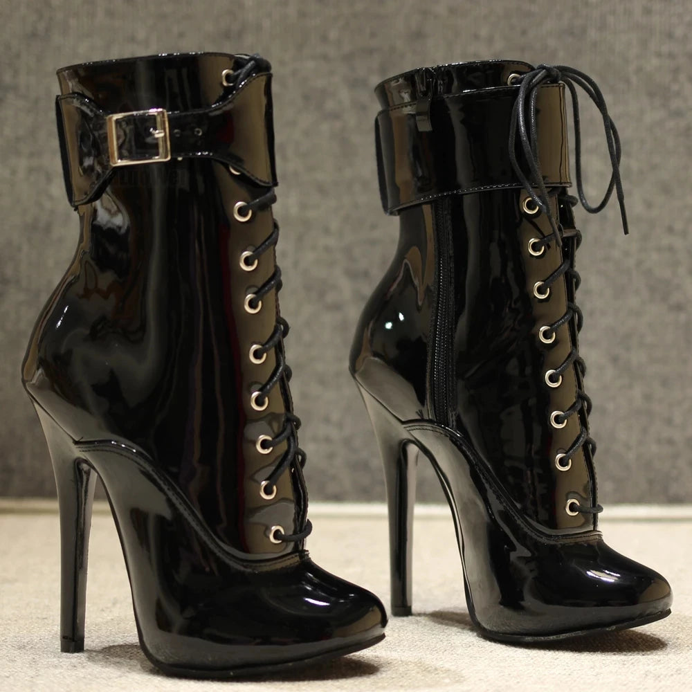 Ankle Boots Womens Sexy Fetish 18CM Super High Heel Short Boots