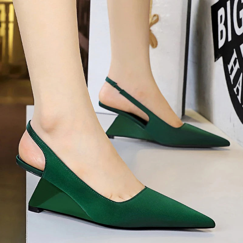 New Women Pumps Hollow Back Strap High Heels Silk Satin Female Shoes