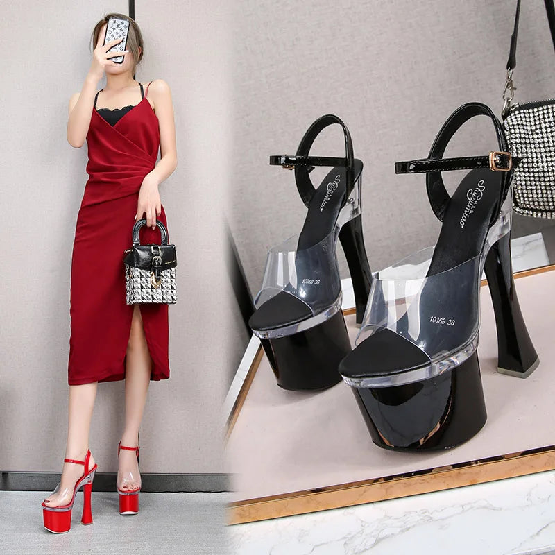 Summer Women Shoes 18CM Thick High Heels Peep Toe Sandals