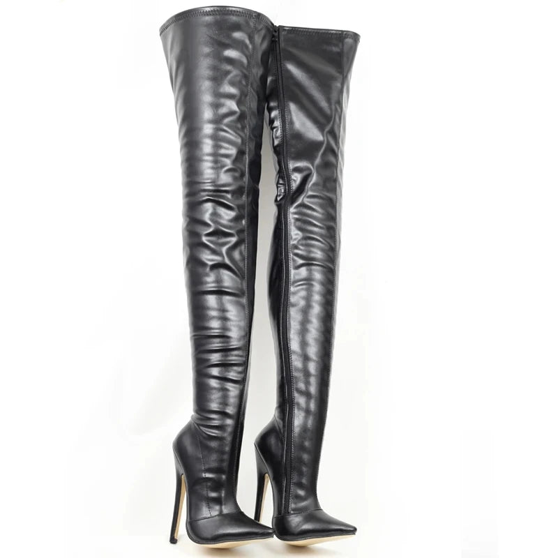 Women Slim Over-the-Knee Boots 18CM Super High Heel Pointed Toe Side Zipp Long Boots