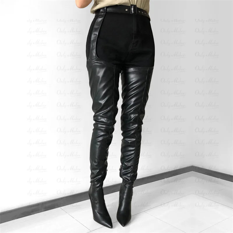 Women Pointed Toe Waist High Boots 12CM Over The Knee Boots