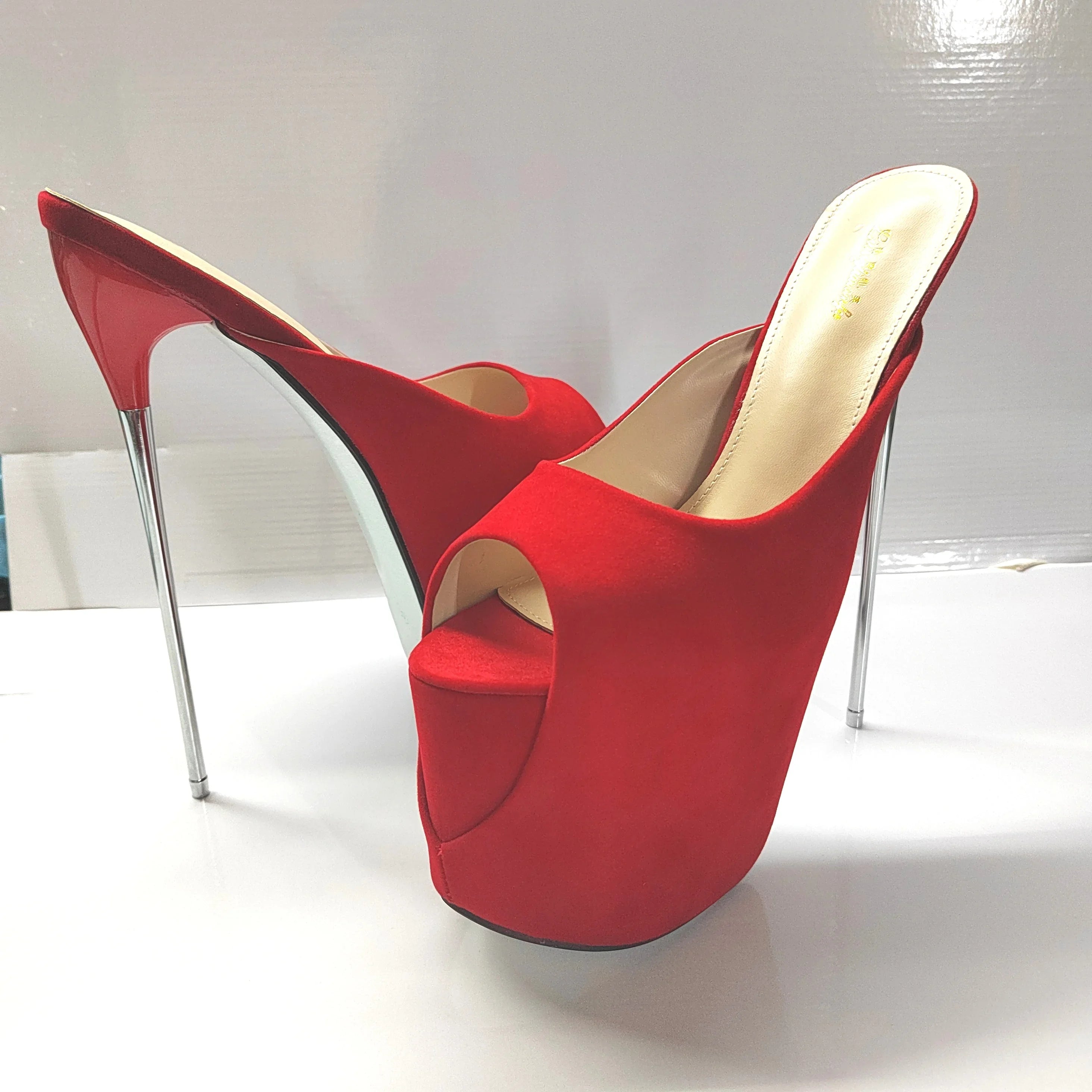 Summer Performance Red Shallow Mouth Slipper Peep Toe 19cm Thin Heels Pumps