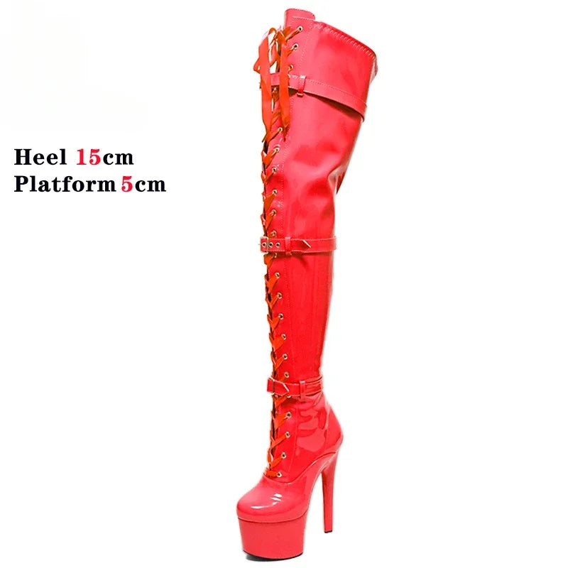 Sexy Over-the-knee Long Motorcycle Boots 15CM Thin High Heel