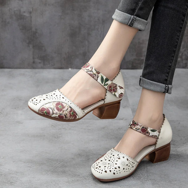 Women Genuine Leather Shoes Sandals High Heel