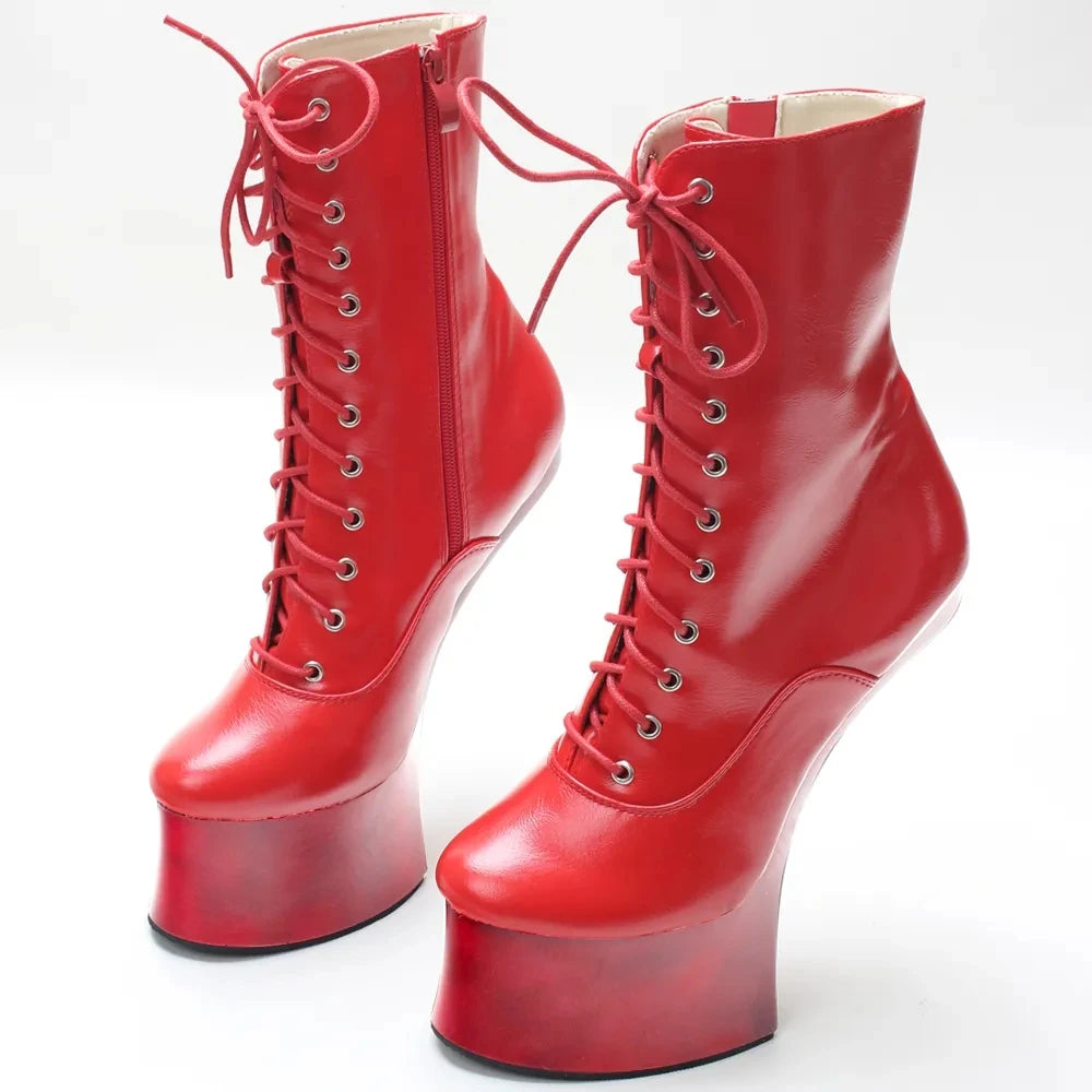 New Style Horseshoe heels Boots 18CM Super High Heel Heelless Fetish Cosplay Ankle Boots