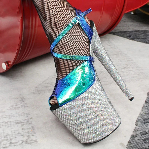 20CM High Heels Platform Sandals Crystal Show Stripper Heels Women