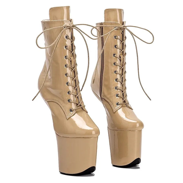 Sexy Heelless High Heel Ankle Boots Women Patent PU Upper Platform Nightclub Dance Shoes